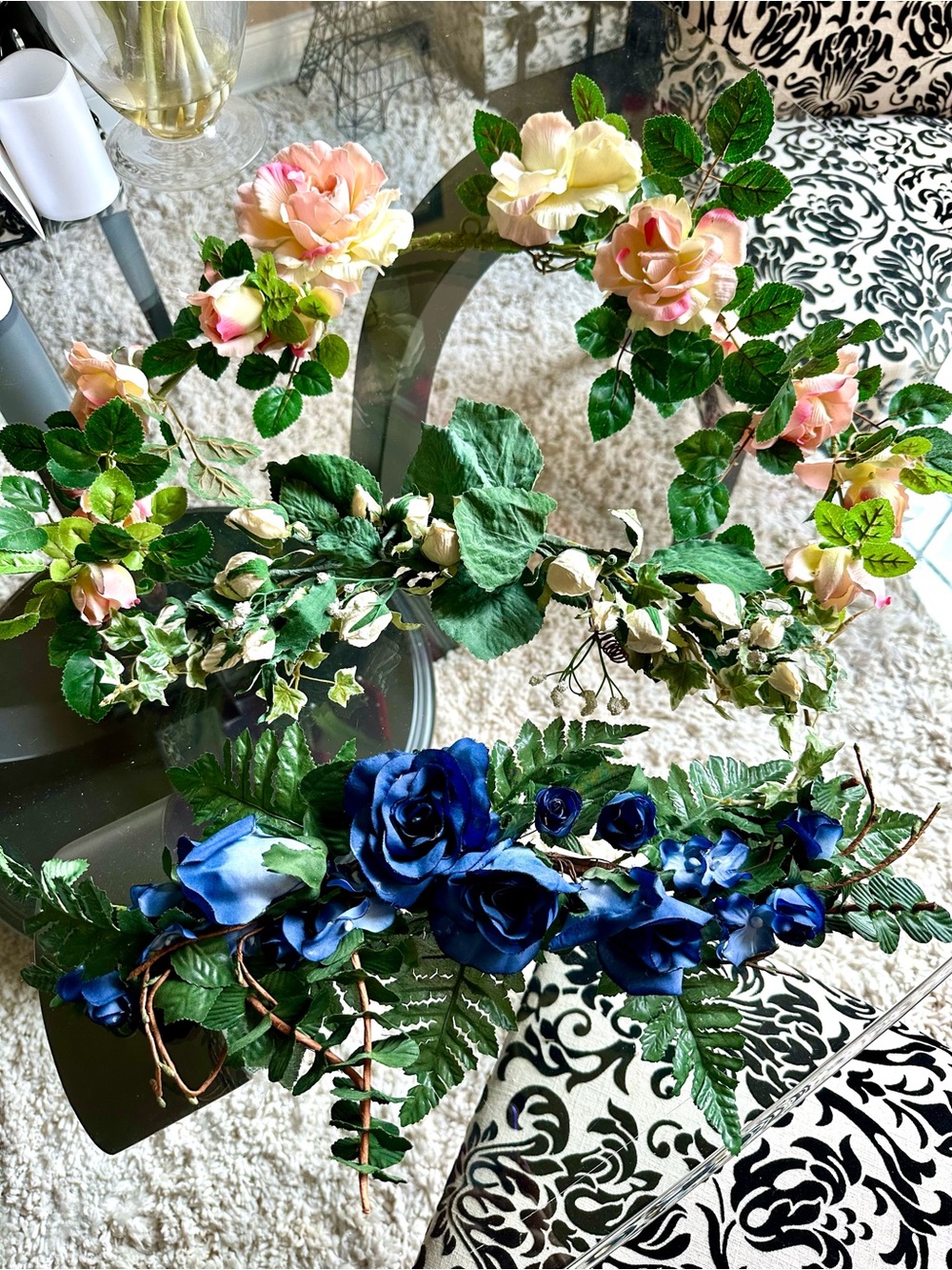 3- Silk Swags 1-Blue 2- pink 3- white Floral Greenery